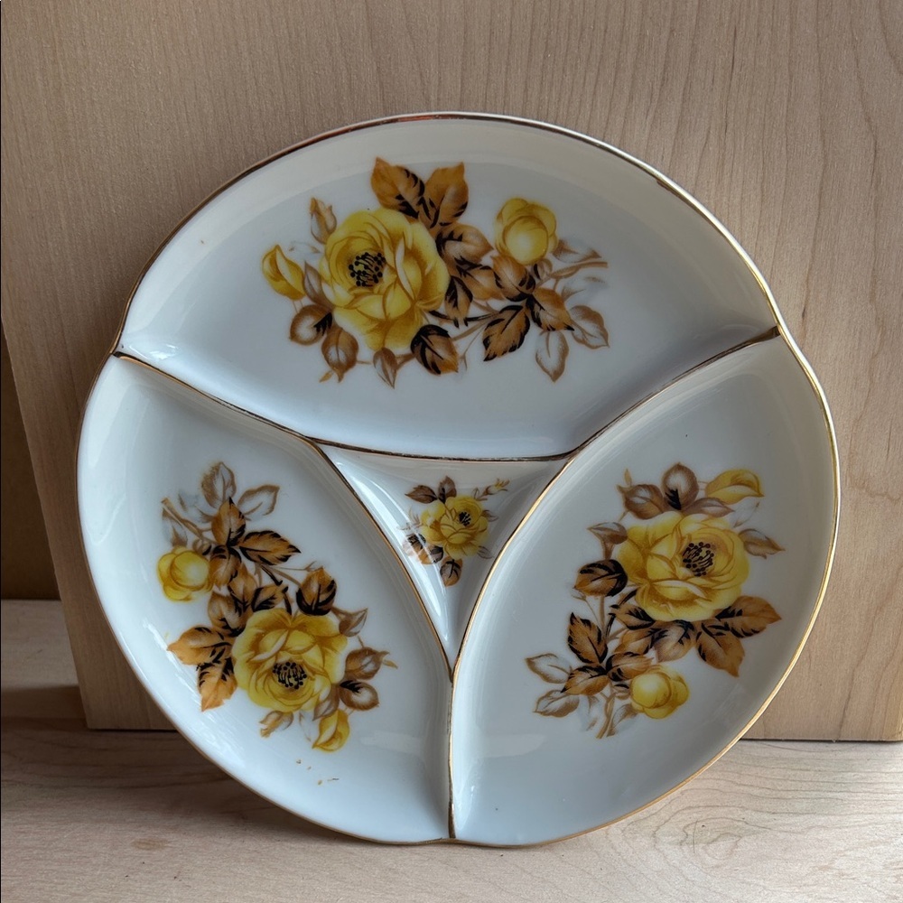 Vintage Elegant Shafford Floral Divided Plate - White and Yellow